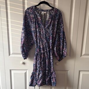 Sonoma Navy Blue Floral Mini Dress with Pink & White Accents Women's Size Large